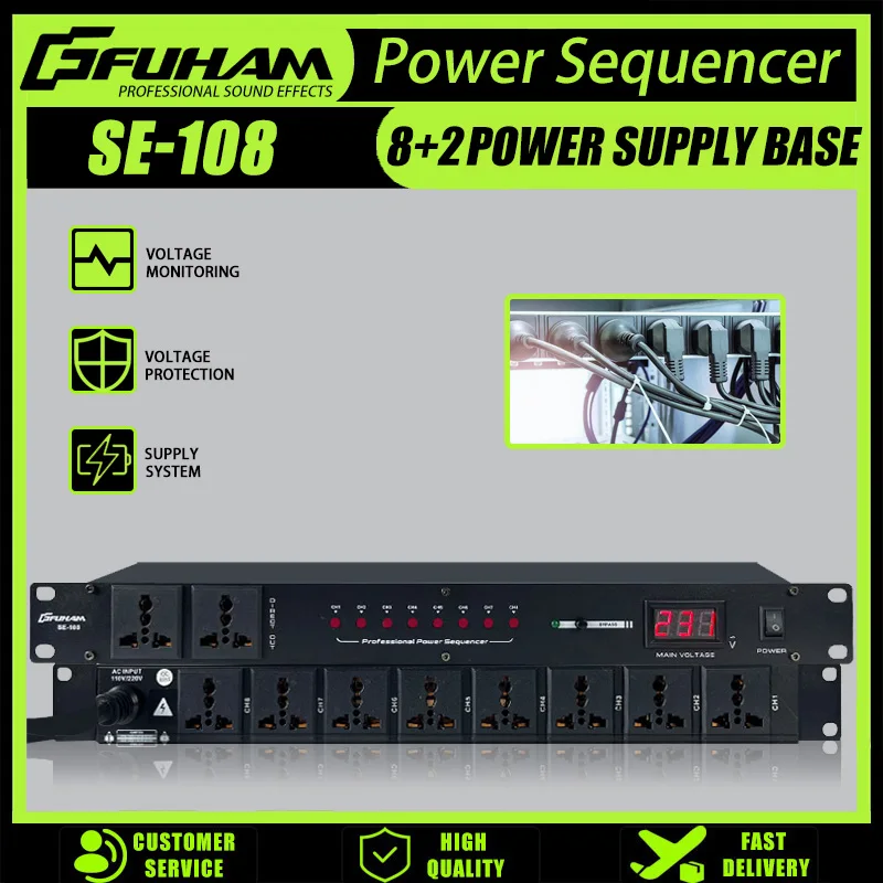 FUHAM SE-108 Professional Power Sequencer 10 Channel 8×2 Dual Channel High Power Audio Equipment Power Controller for Stage