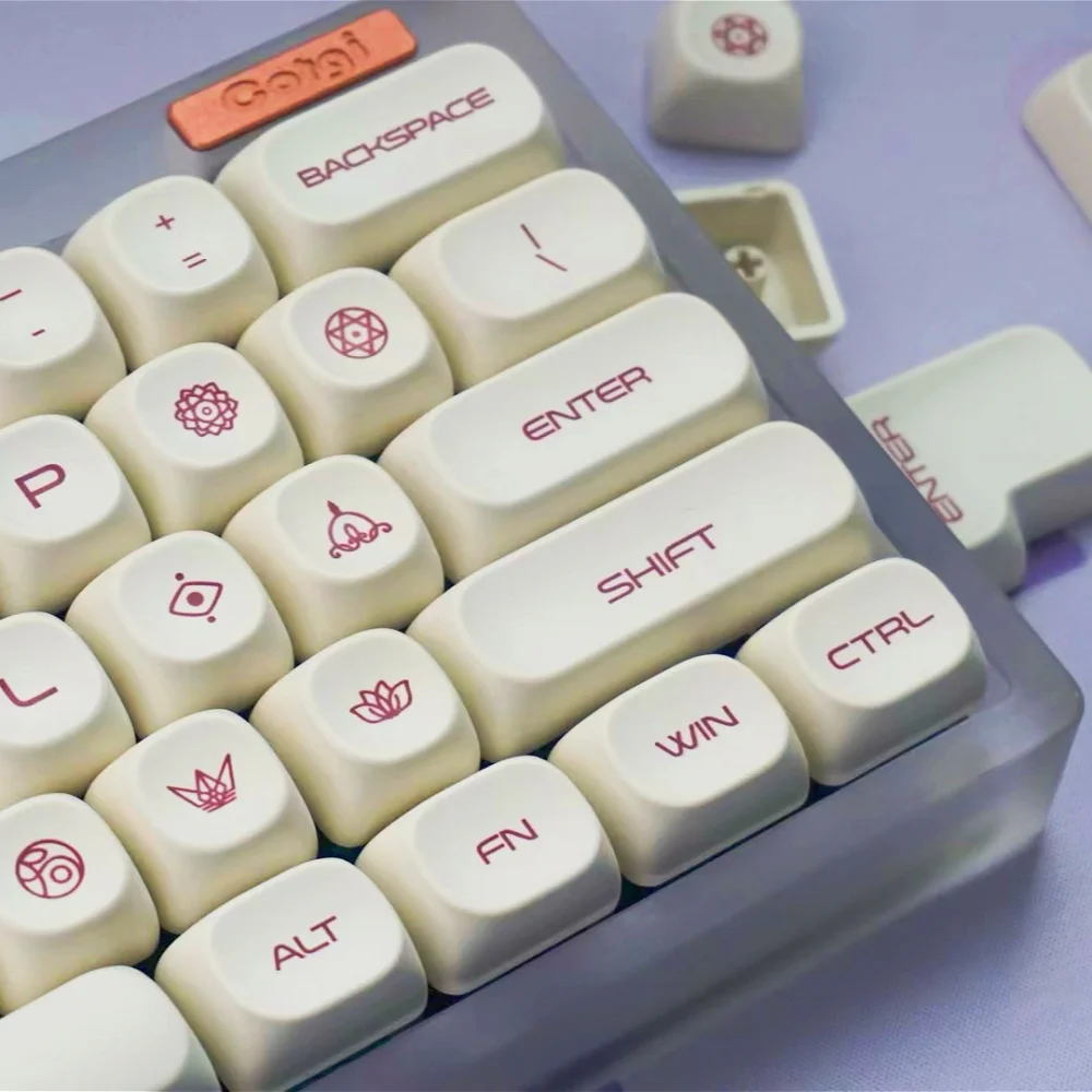 125 Key Cream Purple Round Key Cap Simple White MOA Outline Key Cap for Cherry MX 61 68 104 Mechanical Keyboard