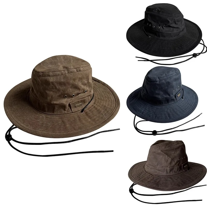 Unisex Classic Waterproof Wide Brim Vintage Cowboy Bucket Hat Outdoor Hiking Sun Cap