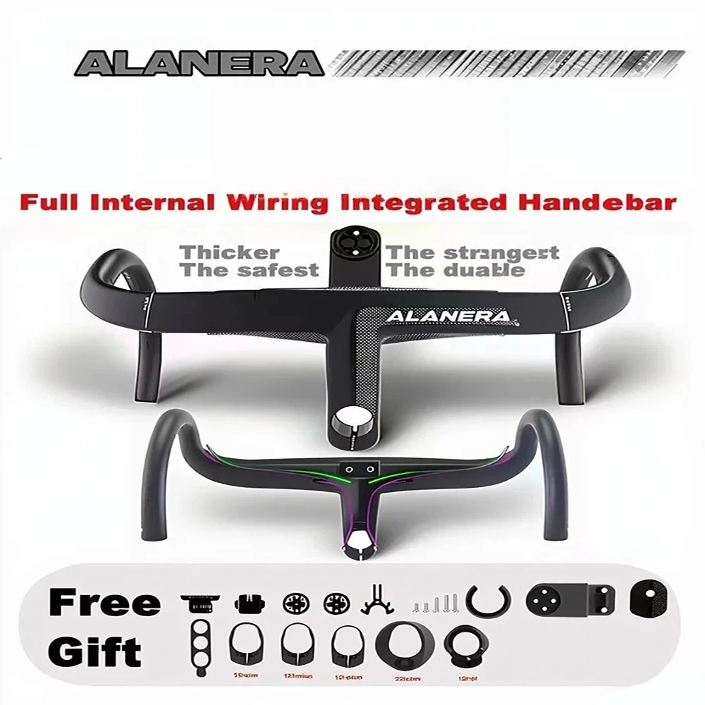 

ALANERA Carbon Road 380mm 440mm Full Internal Wiring Integrated Handlebar 28.6mm Carbon Handlebars with Bike Comput Holder