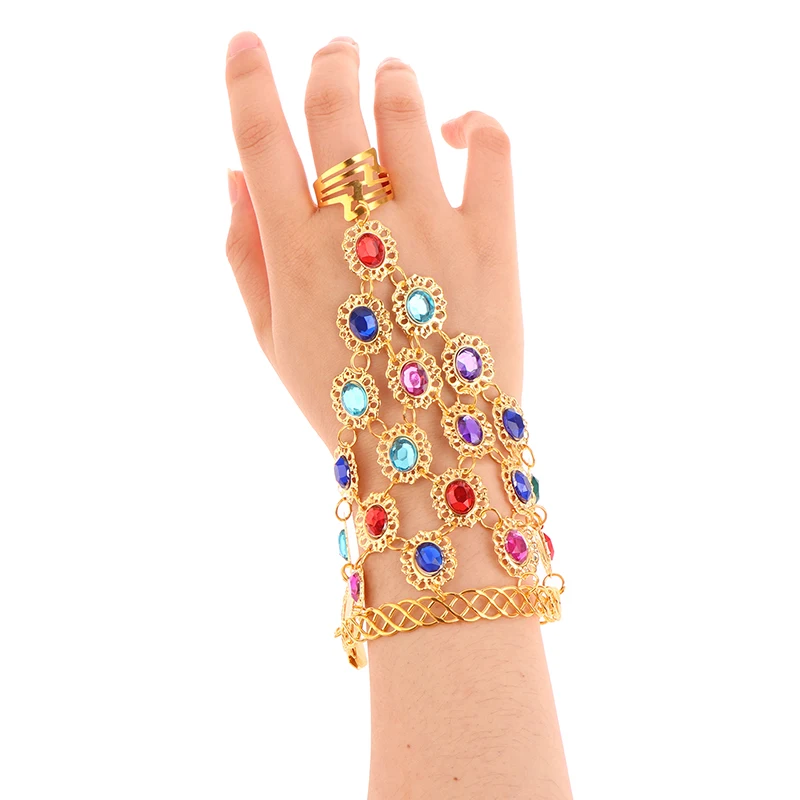 Shining Rhinestone Finger Bracelet Indian Dance Stage Performance Jewelry Charming Female Belly Dance Bracelet Accessories