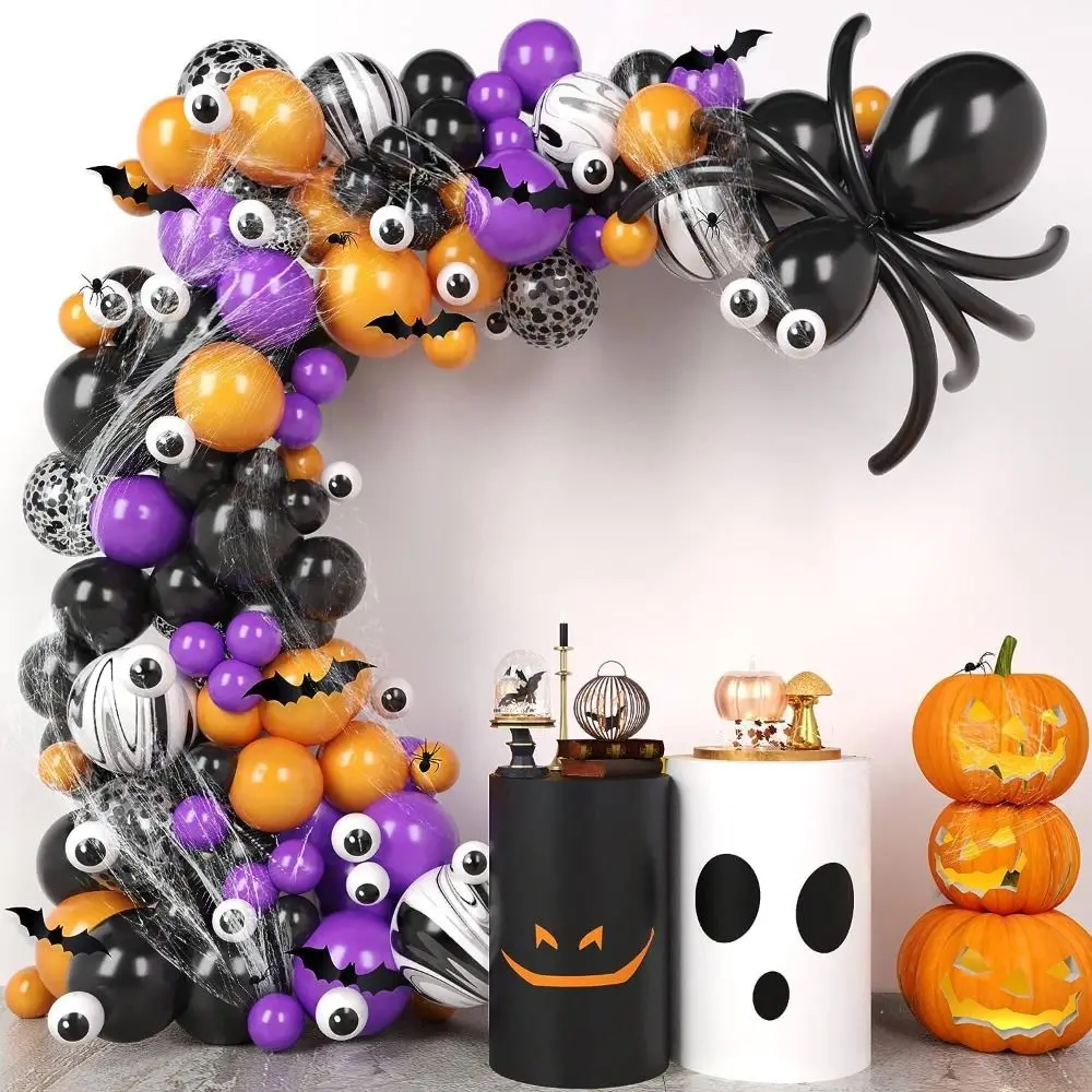 

Garland Arch Kit Latex Eye Balloons Purple Bat Eye Ghost Skeleton Foil Balloons Spider Web Colorful Air globos Party
