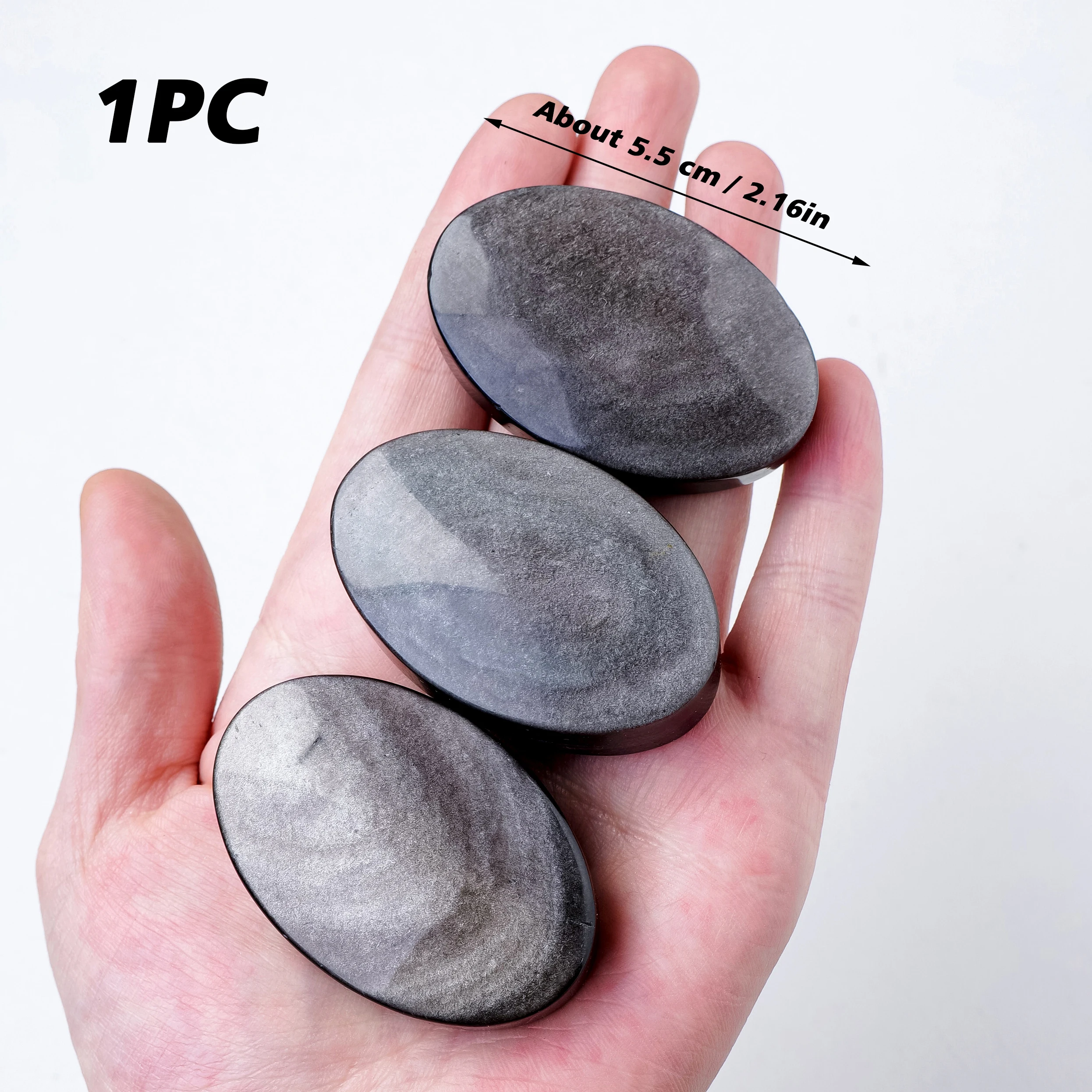 1PC Natural Crystal Quartz Silver Obsidian Palm Heart Hot Compress Stone Healing Crystal Gem Craft Gift