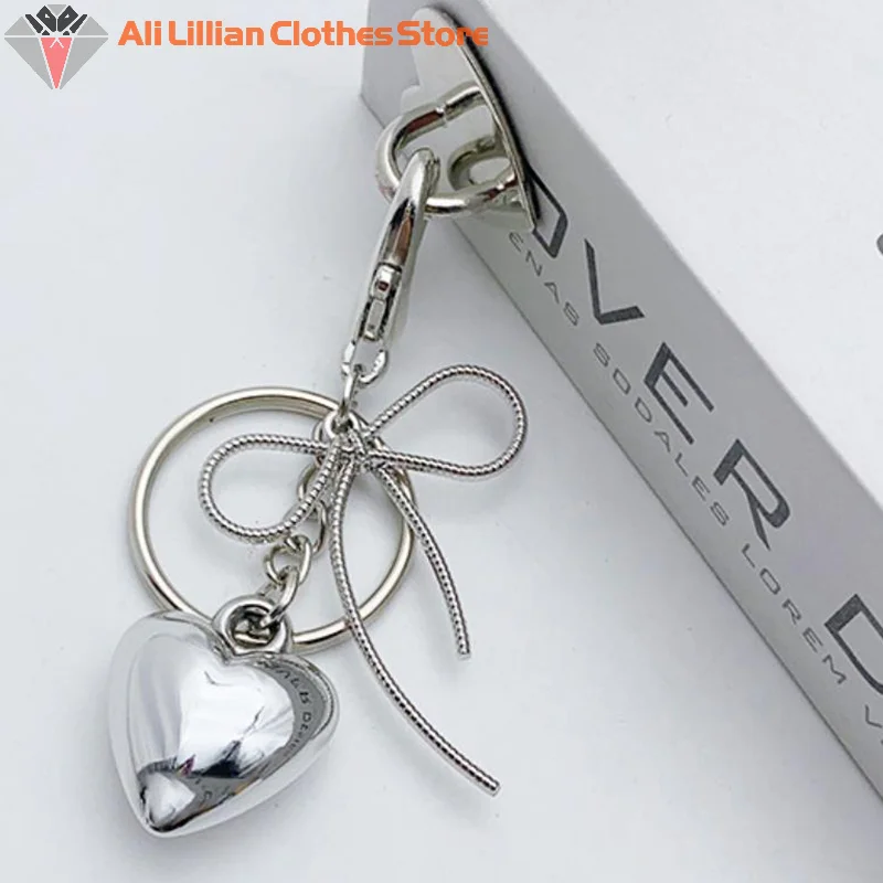 Y2k Bowknot Big Heart Keychain Bow Key Ring For Women Girls Friendship Gift Car Handbag Decoration