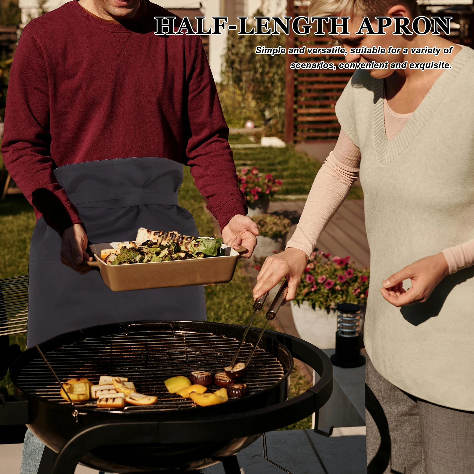 

Chef Apron Half-Length Water-Resistant Work Home Kitchen Cooking Supply Restaurant Short Chic Practical Waiter Waitress