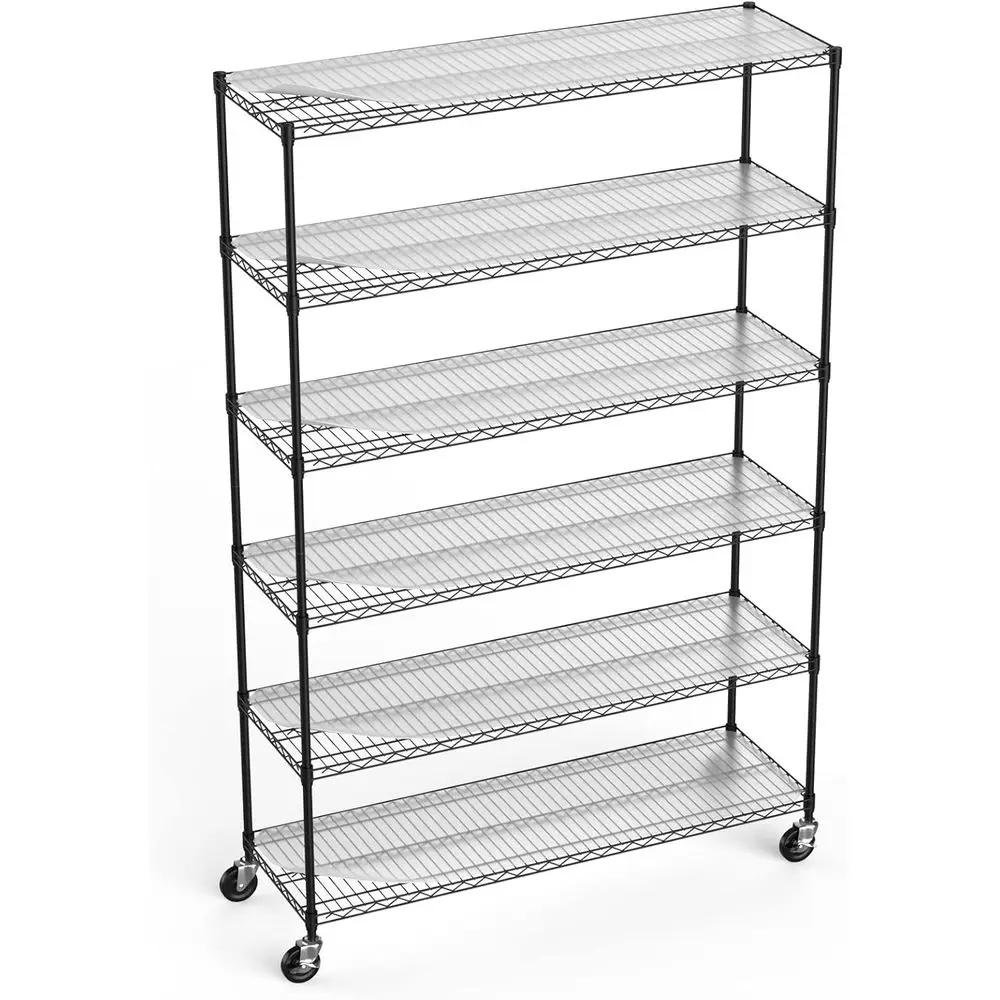 

Heavy-Duty 6-Tier 6000lbs Capacity Metal Shelving Unit with Wheels and Liners - 82H x 48L x 18D