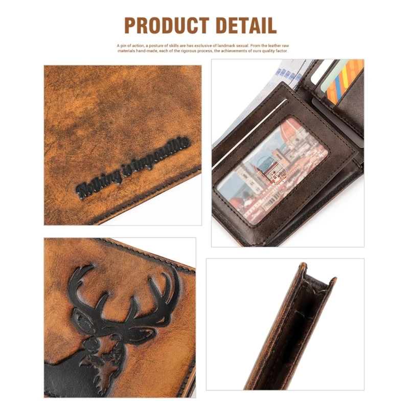 Stylish Rub Color Hand Burnished Finish Wallet with Robust Metal Chain PU Leather Money Holder for Business Casual Use