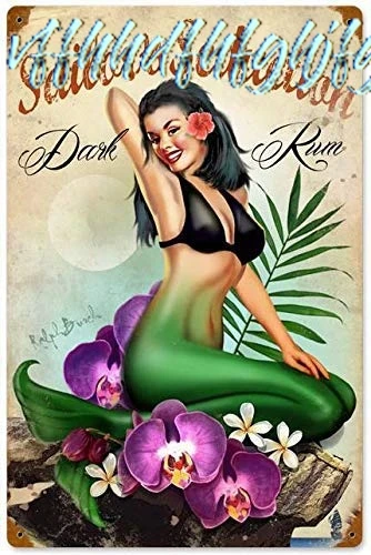 Retro Vintage Metal Plaque Sign Sailor's Seduction Pin Up Girl Mermaid Tin Sign for Home Bar Kitchen Pub Wall Decor Signs 1 sign