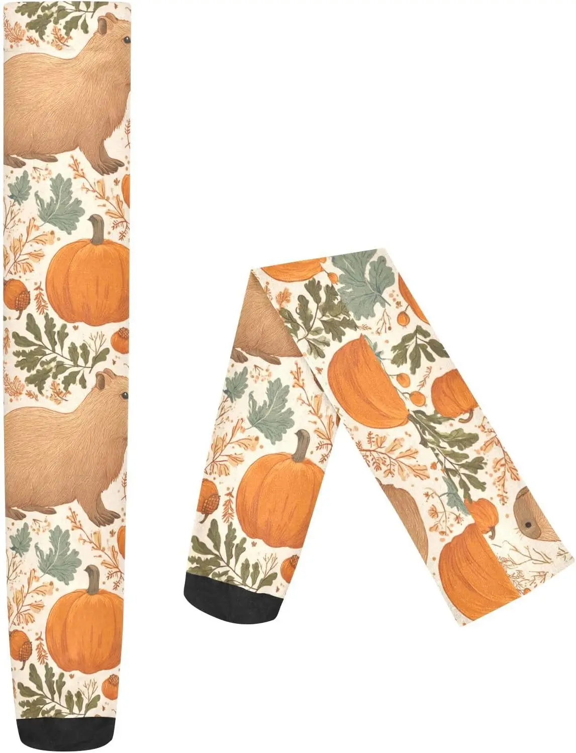 カピバラ 秋 レディース ニーハイソックス ハーベスト パンプキン レディース シアー ノベルティ ロングチューブソックス ストッキング プリント フリーサイズ