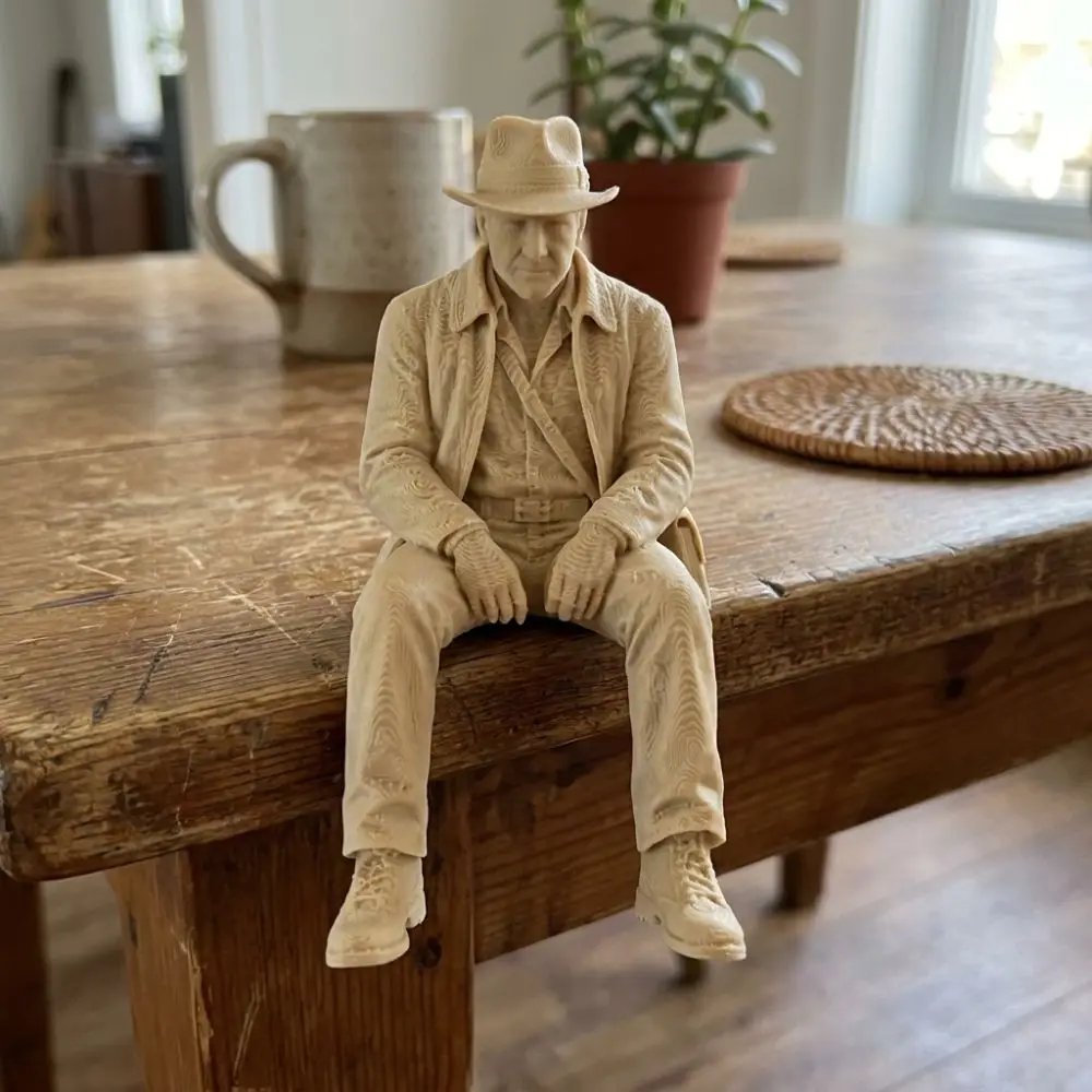 3D Printed Explorer Sitting Statue Realistic Western Cowboy Vintage Explorer Figurine Plastic Unique Explorer Desk Sculpture