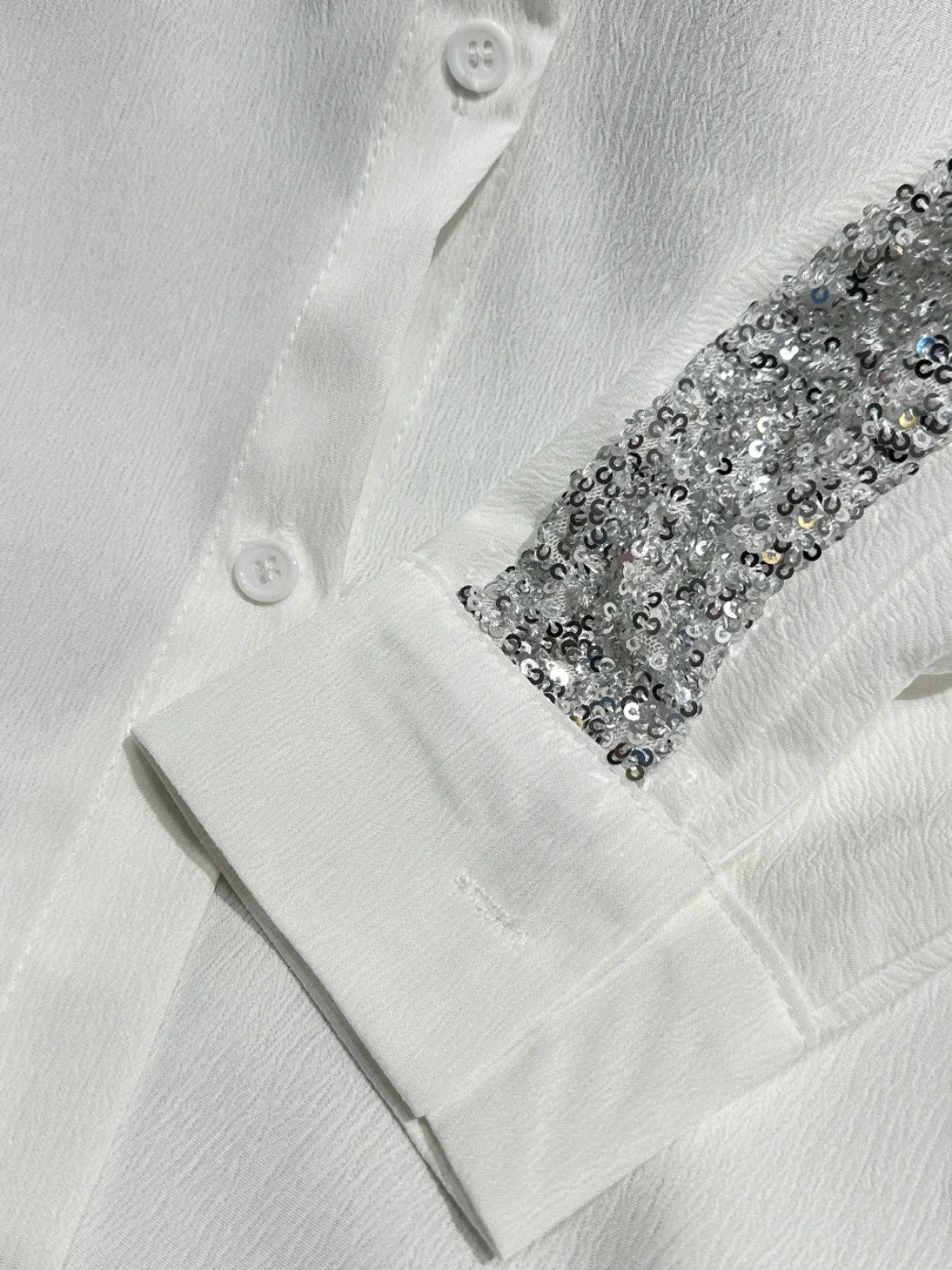 Heavy Industry Sequined Splicing White Shirt Female 2024 New Casual Long-sleeved Shirt Spring and Autumn Lapel Womens Tops
