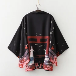 Fashion Fox Print Summer Beach Yukata Streetwear Cardigan Women Japanese Kimono Harajuku Traditional Cosplay Blouse Haori 2022