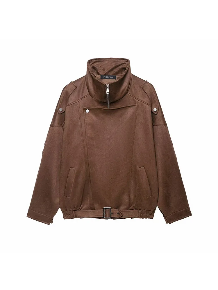 

Женская осенняя уличная стильная повседневная свободная куртка 2023, женская модная однотонная куртка с высоким воротником и длинными рукавами, карманами на пуговицах