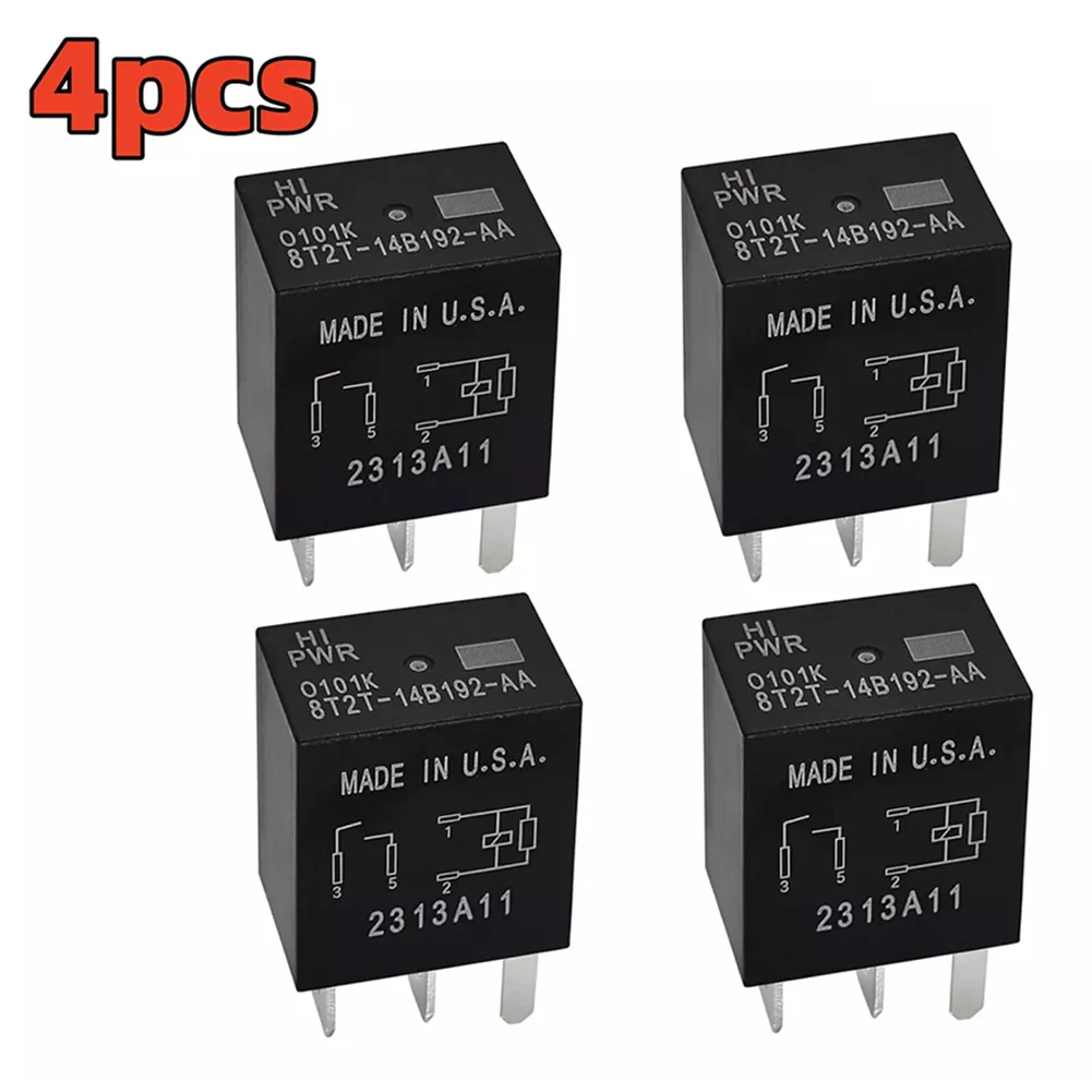 A Complete Package Containing Multiple Automobiles' Performance Focused Power Relays Rated at Twelve Volts Direct Current (DC)