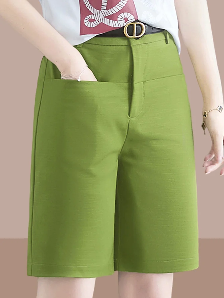 

High Waist Workwear Shorts Women Summer Loose Wide Leg Five Tenths Slimming Thin Casual Straight Leg Pants Commute Style