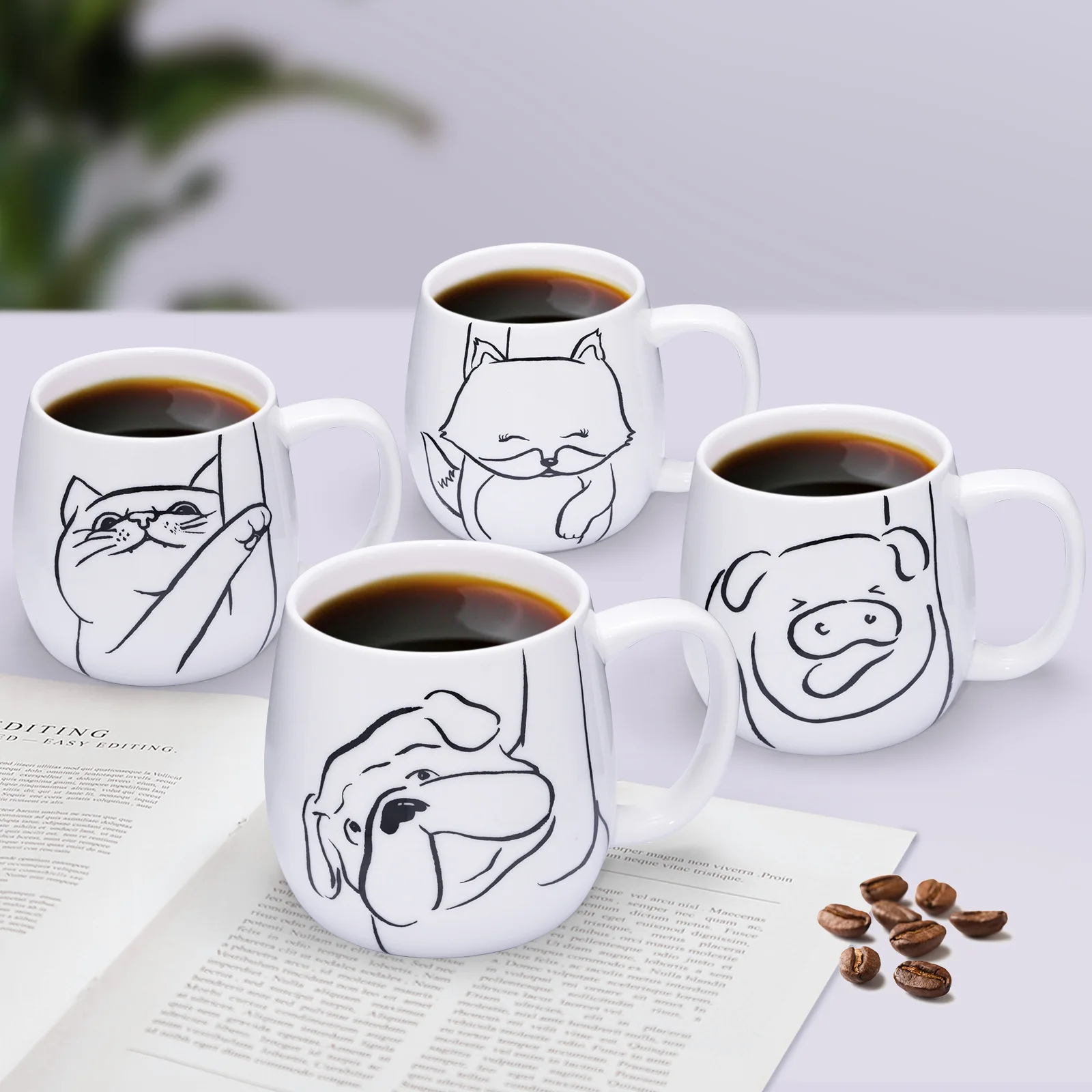 High Aesthetic Ceramic Mug with Lid Large Belly, Large Capacity Coffee Mugs,Office Drinking Cup with Phone Holder,couple Tea Cup
