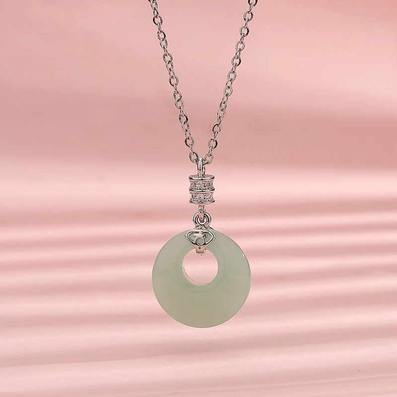 KOFSAC Temperament Classical Collar Chain Zircon Small Cylinder Hotan Jade Peace Buckle Necklace Female 925 Silver Jewelry