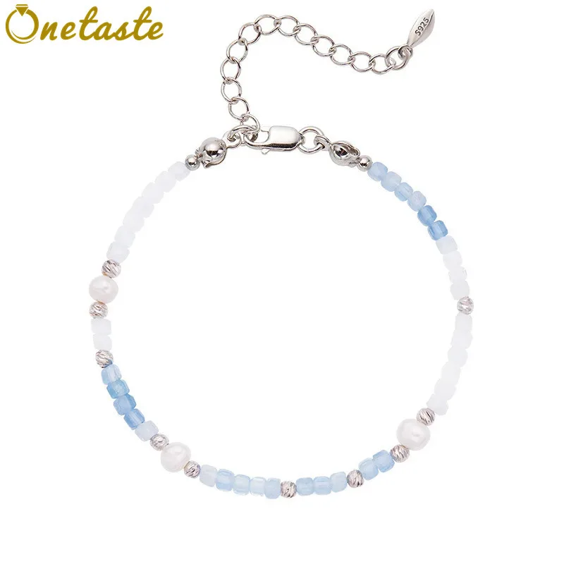 

2.5MM Aquamarine Stone 925 Silver Slim Beaded Strand Jewelry Sets With Rosary Necklace And Bracelet Women Dainty Stackable Gift