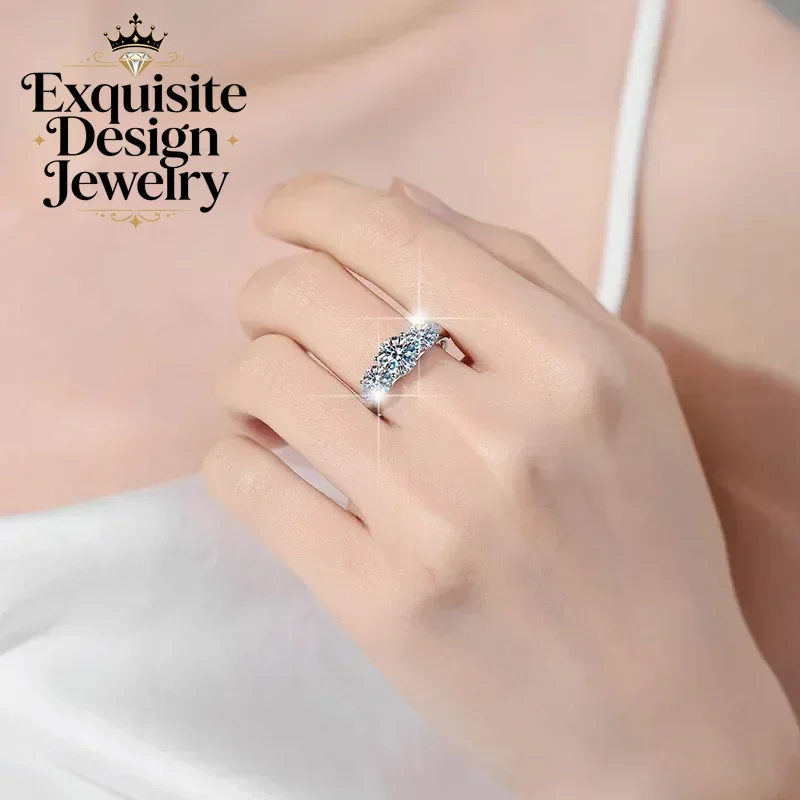 

Luxury Platinum Rings for Women, 2 Carat Sparkling Moissanite Diamond Ring Pt950 Stamps Wedding Jewelry Girl Gift