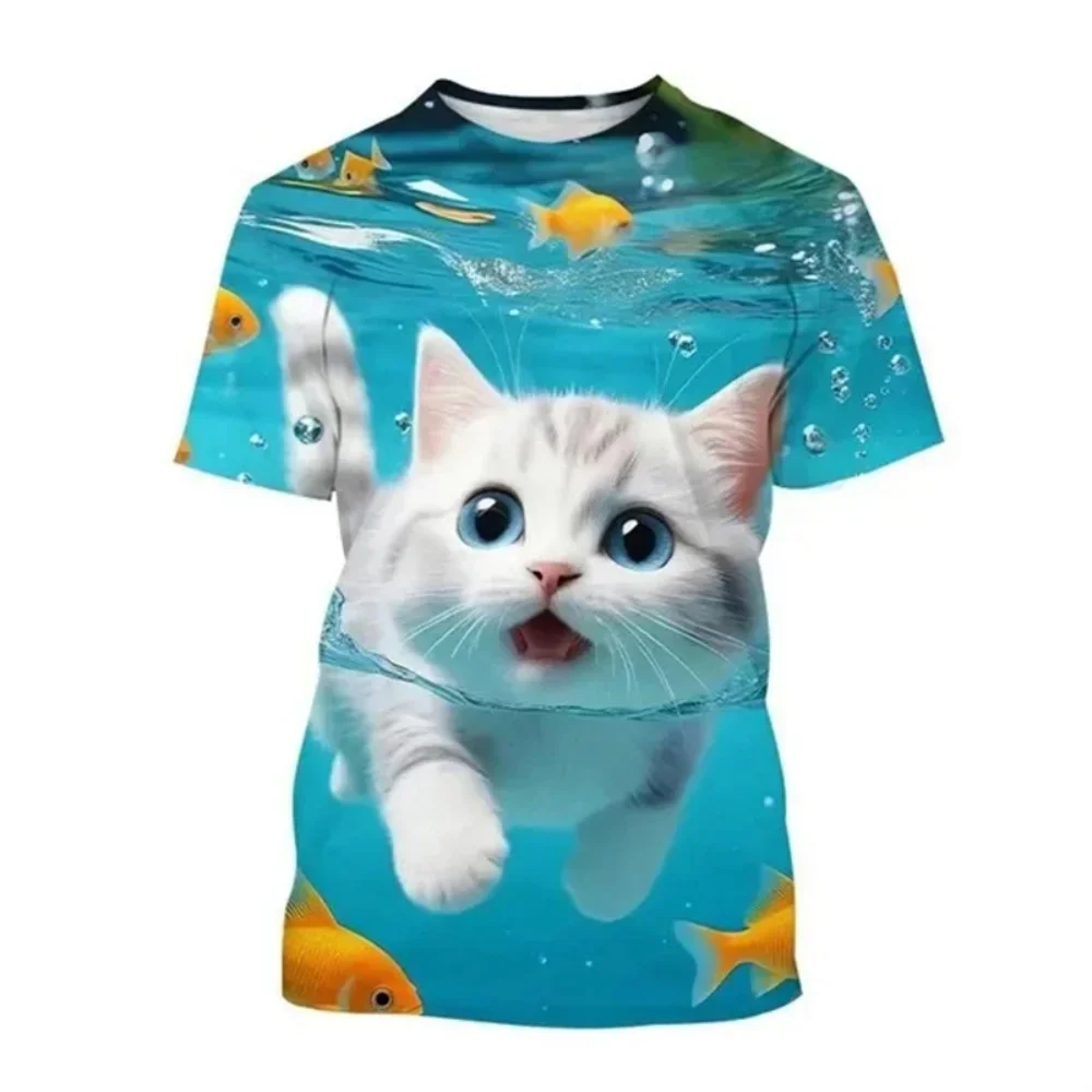 

Plus Size Fashion Korean Women Clothes Cute Cat Print Tees T-Shirt Summer Clothes Kawaii Crew Neck Clothing