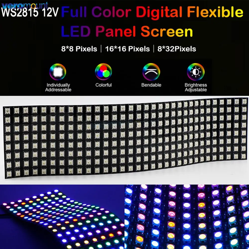 DC 12V WS2815 elastyczny RGB 5050 matryca LED wznawianie ekranu piksela Breakpoint 8x8 64 16x16 8x3 2 kolor marzeń wyświetlacz cyfrowy