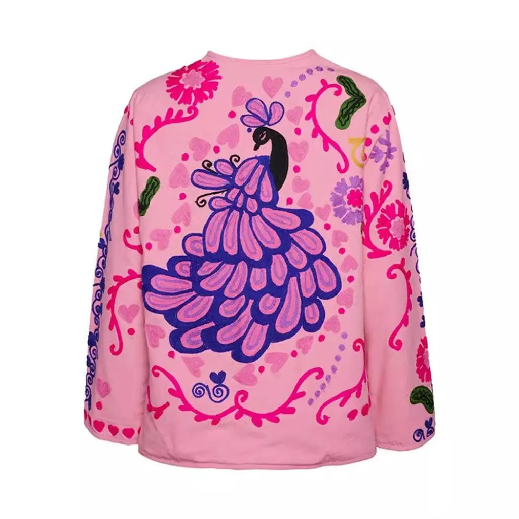 

Women's Pink Casual Style Flower Print Long Sleeve V-Neck Jacket Single Breasted Top for Spring