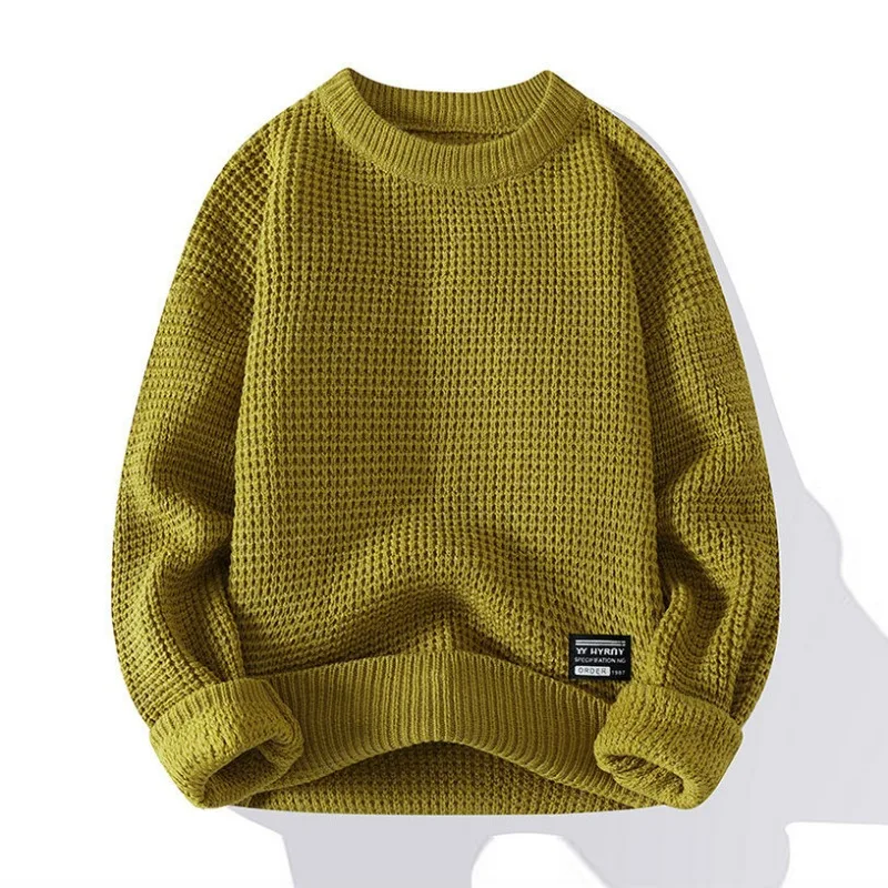 KIDWHXR Autumn Winter Men Knitted Sweaters Simple Solid Round Neck Male Pullovers Loose Casual Long Sleeve Versatile Man Tops