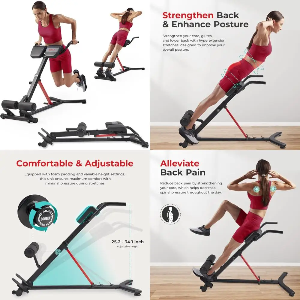 Sunny Health & Fitness Silla romana ajustable para gimnasio en casa, banco plegable de hipertensión con extensión trasera para glúteos y Ab Ex