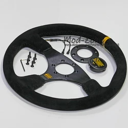 14 Inch 350MM Flat Type Suede Leather Car Tuning Interior Auto Accessories Racing Steering Wheel