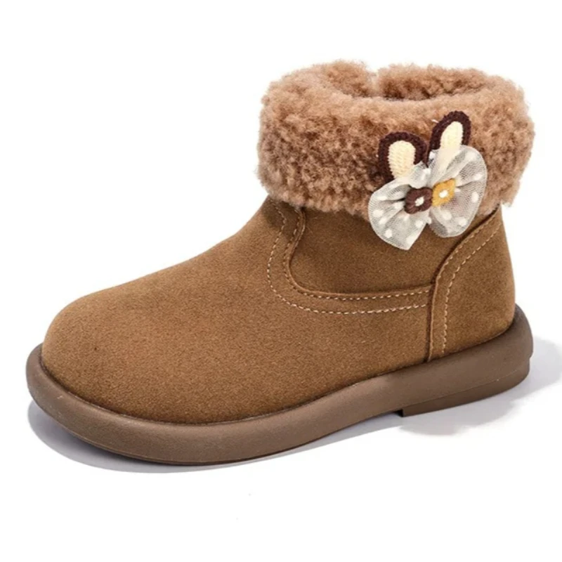 

Новые зимние ботильоны принцессы для девочек, теплая кожаная обувь на флисовой подкладке, нескользящая повседневная уличная обувь на мягкой подошве для детей