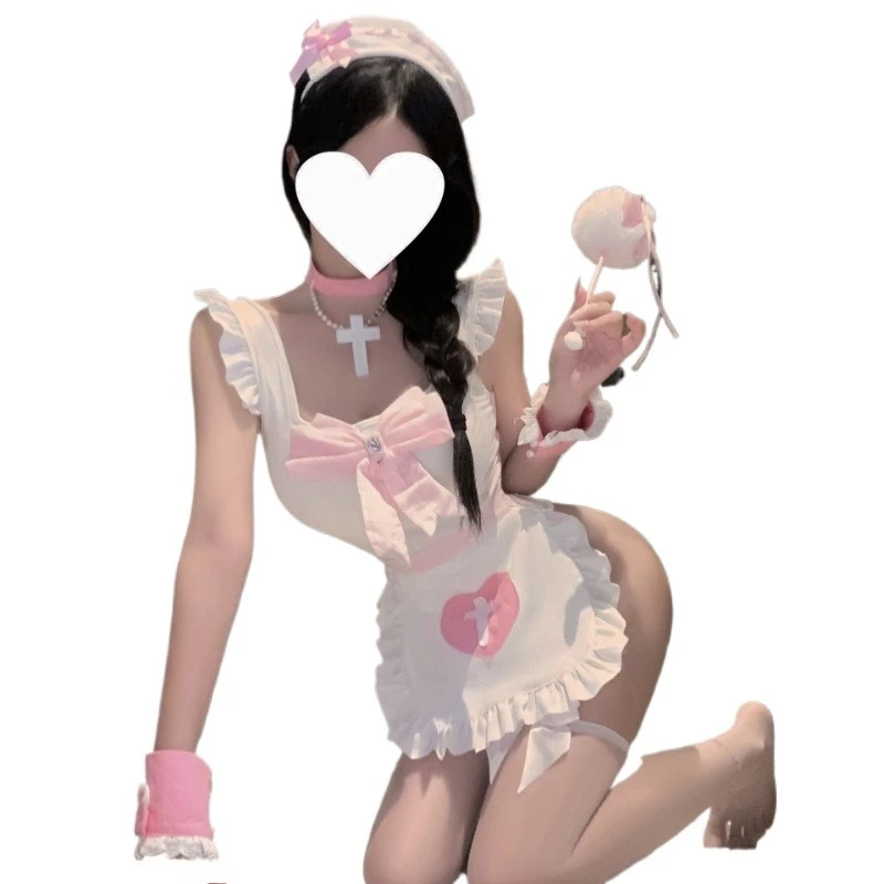 

Сексуальное пикантное белье: костюм медсестры с бантом, милый фартук горничной, костюмы для ролевых игр, женский фартук без спинки, аниме-костюм для взрослых, домашний комплект