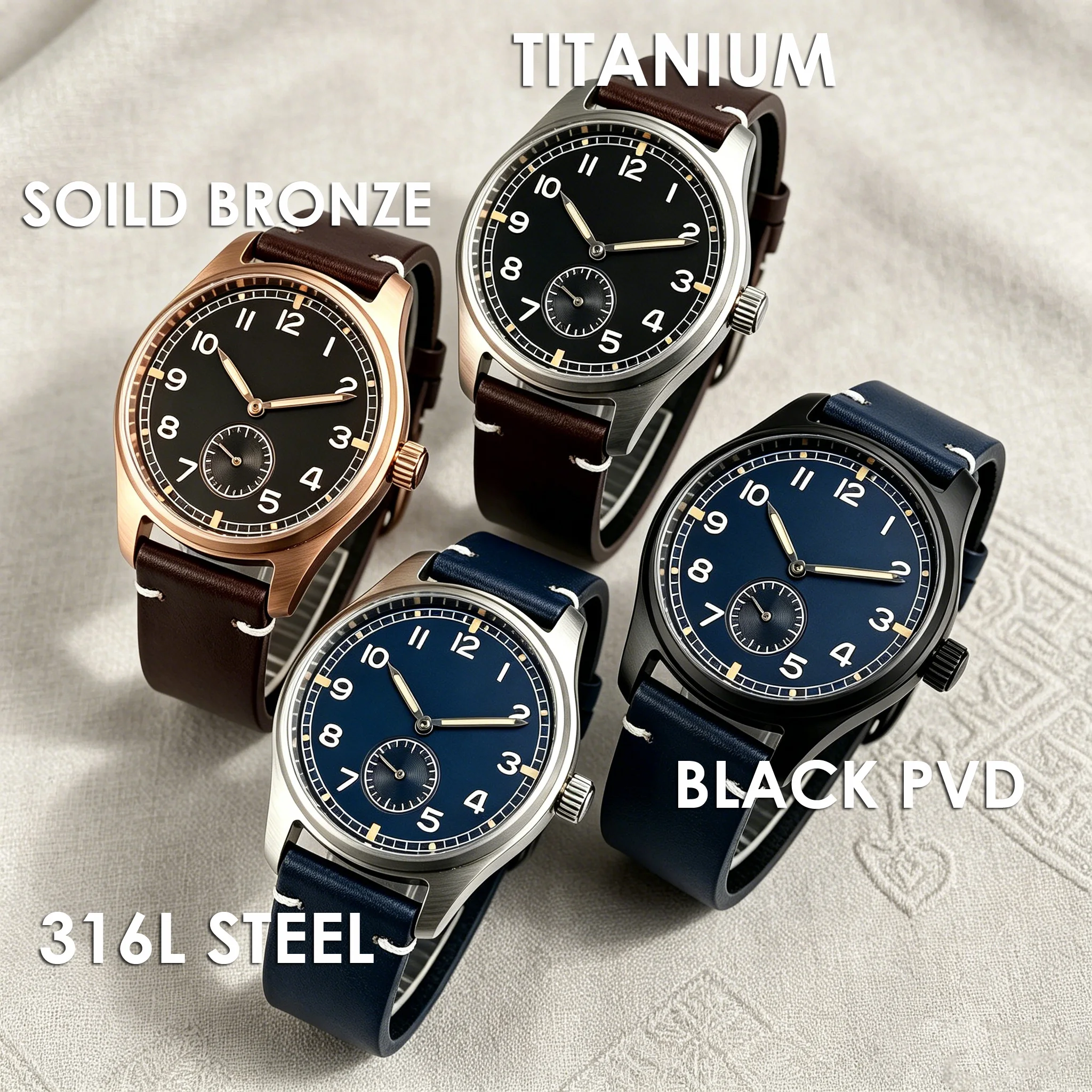 Мужские автоматические часы Tandorio Pilot Aviator ST1701, 39 мм, сталь 316L/бронза/титан, водонепроницаемые, с люминесцентным циферблатом, сапфировое стекло