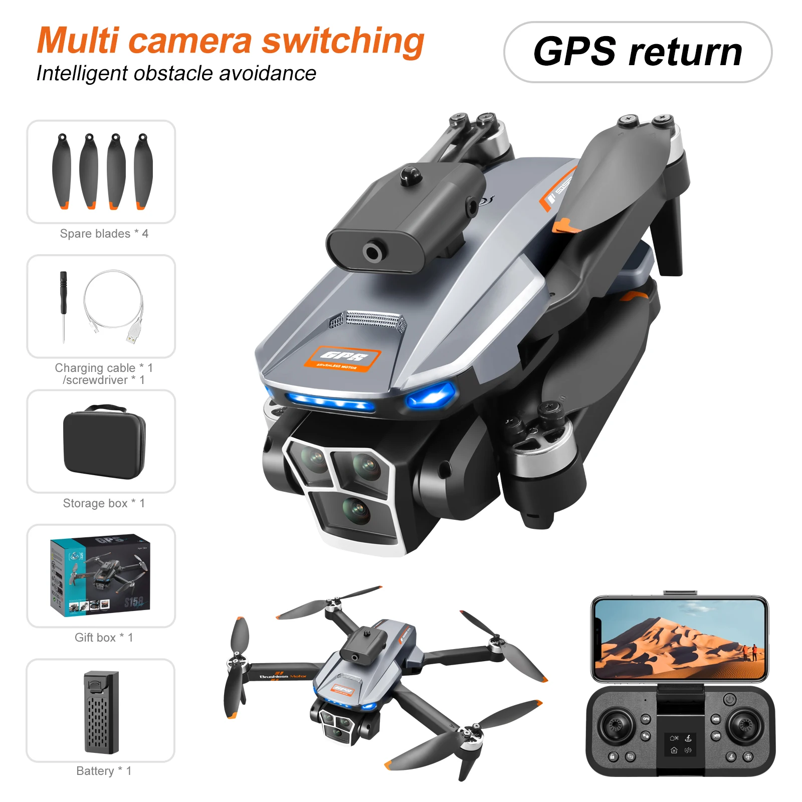 

NEW S158 Brushless Drone 3-Axis Gimbal Stabilization 8K Hd Dual Camera 3km 5G Digital Video Transmission With Obstacle Avoidance