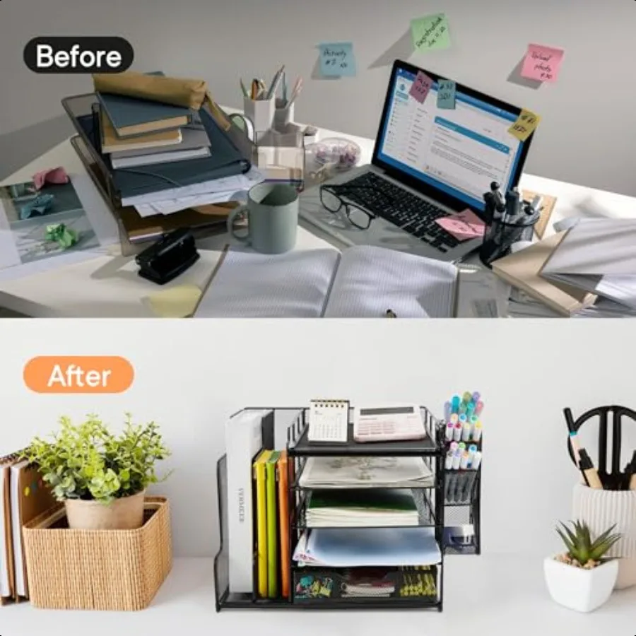 Настольный органайзер с держателем для файлов, 5-уровневый лоток для бумажных писем, органайзер с выдвижным ящиком, подвесной держатель для ручек, сетчатый настольный органайзер и Sto