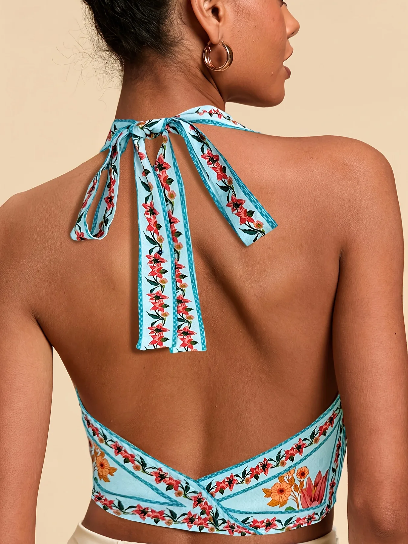 Women's clothing European vests spring new fashionable temperament suspender hanging neck top plant flower print camisoles tops
