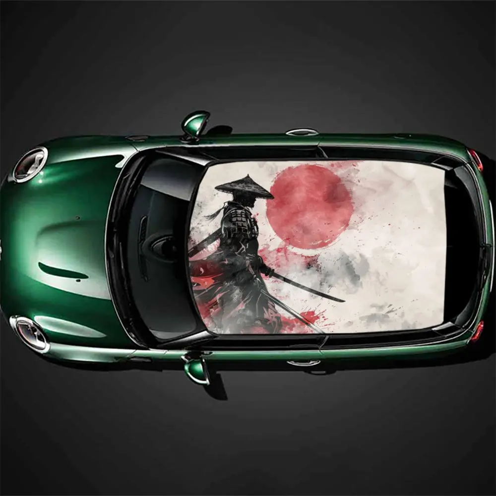 

Japanese Black Samurai Print Car Roof Sticker Wrap Racing SUV Auto Accessories Packaging PVC Car Hood Graphic Decal Decoration