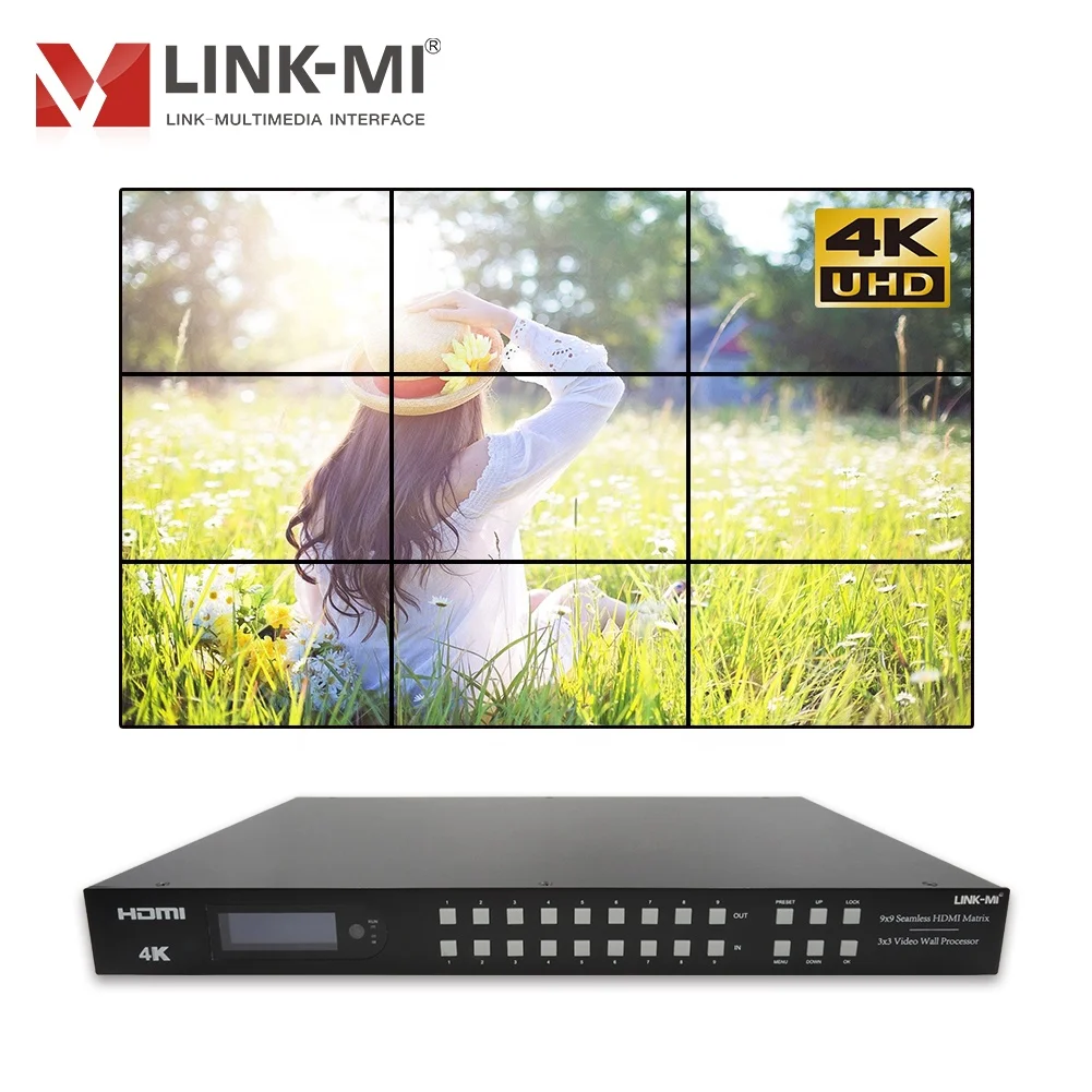 

9-в-9-выходов для бесшовной коммутационной матрицы HDMI 4K 2x2, режимы видеостены и мультиварки, прочная металлическая конструкция