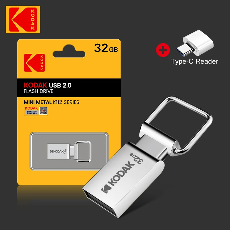 KODAK K112 USB 2.0 Super Mini Metal USB Flash Drive 64GB USB2.0 Disk Flash Pendrive Memory 64G Stick Pen Drive Car Key type-c