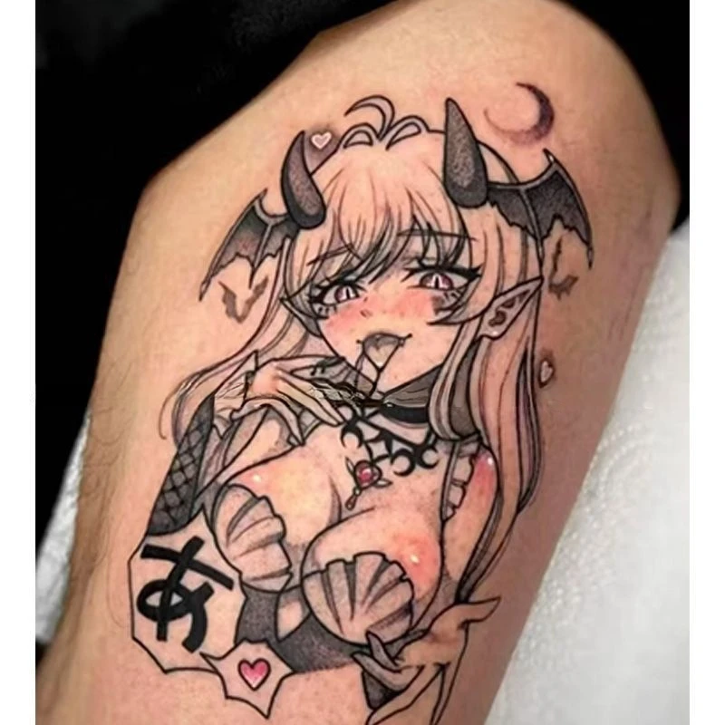 Vampire Witch Girl Cartoon Temporary Tattoos Arm Leg Waist Body Art Waterproof Long-Lasting Fake Tattoo Sticker for Women Men