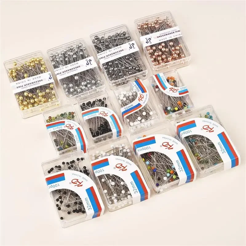 

100 шт./кор., красочные круглые иглы с жемчужной головкой, прямые швейные булавки для шитья пошив, сделай сам, швейные инструменты, позиционирование