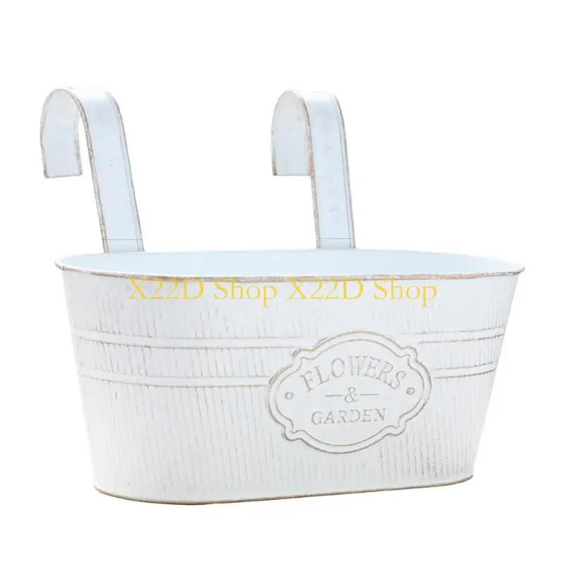 X22D Metal Flower Pot Hanging Holder with Raised Front Badge for Home Use