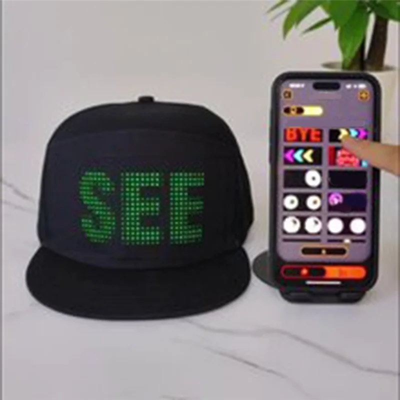 

B48B-Rechargeable LED Hat Light Display Screen Smart Pixel Matrix Baseball Hat DIY APP Control Hip Hop Street Party Decor