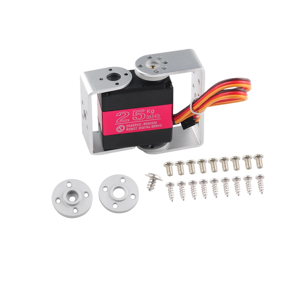 2 個 RDS3225 二軸 25 キロロボットデジタルサーボモーターメタルギア 180/270 度ロング + ショートブラケット付きサーボ部品 RC カー用