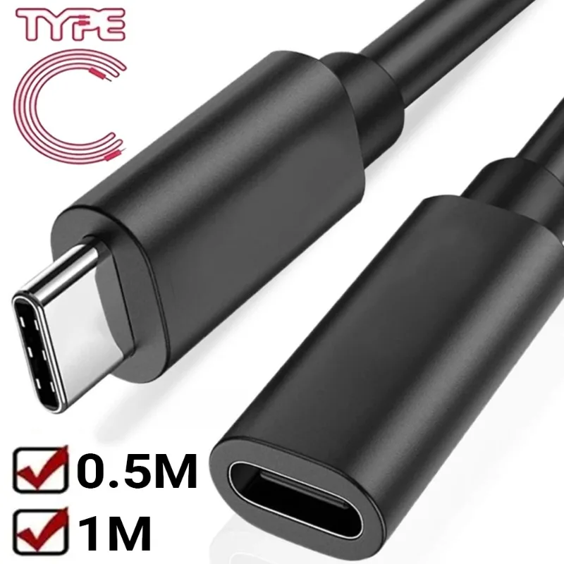 0.5M/1M USB Type C Extension Cable Fast Charger Wire for Smartphones Tablet Laptop Hard Drives Type-C Male To Female Extender