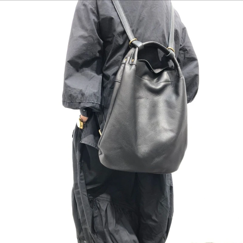 

2024 Autumn New Simple Casual Shoulder Bags Genuine Leather Versatile Unisex Travel Backpacks Large Capacity School Backpack