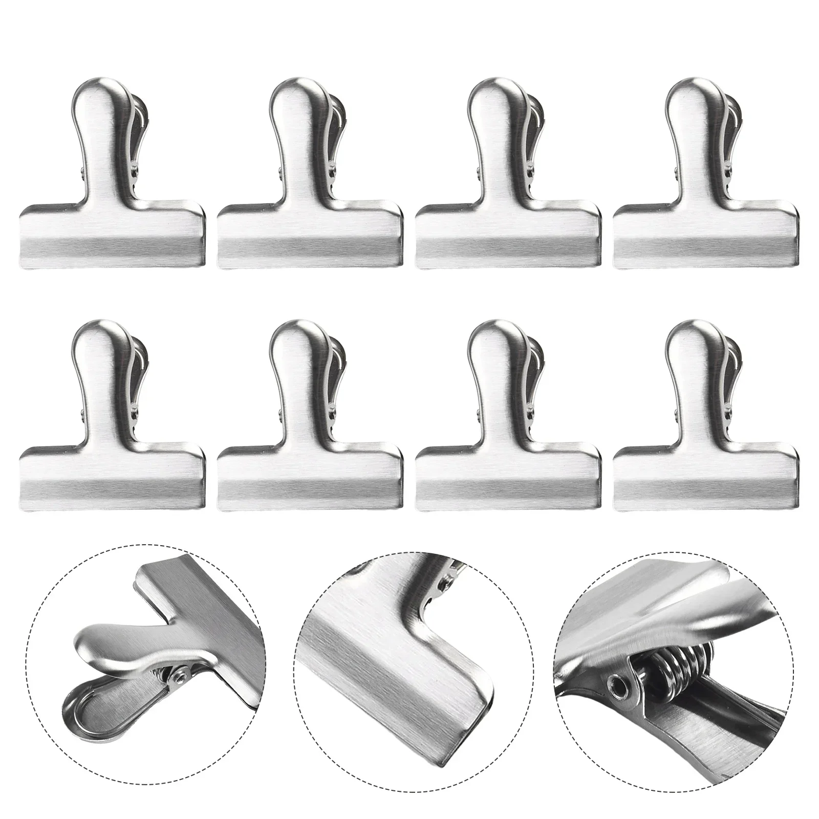 Food Sealing Clips For Kitchen Home Office Quick Clamping Stainless Steel Easy Operation Elastic Spring Paper Clamps