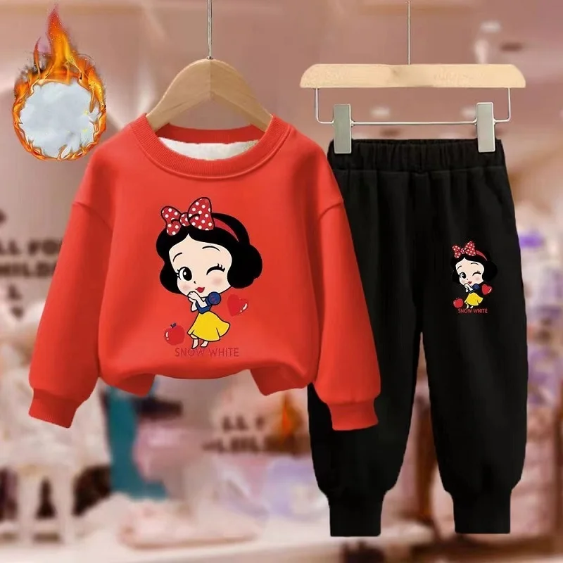 Winter Baby Girl Clothes Set Kid Boy Cartoon Print Sweatshirts Pullover & Pants 2 PCS Suit Children Long Sleeve Plush Warm Suit