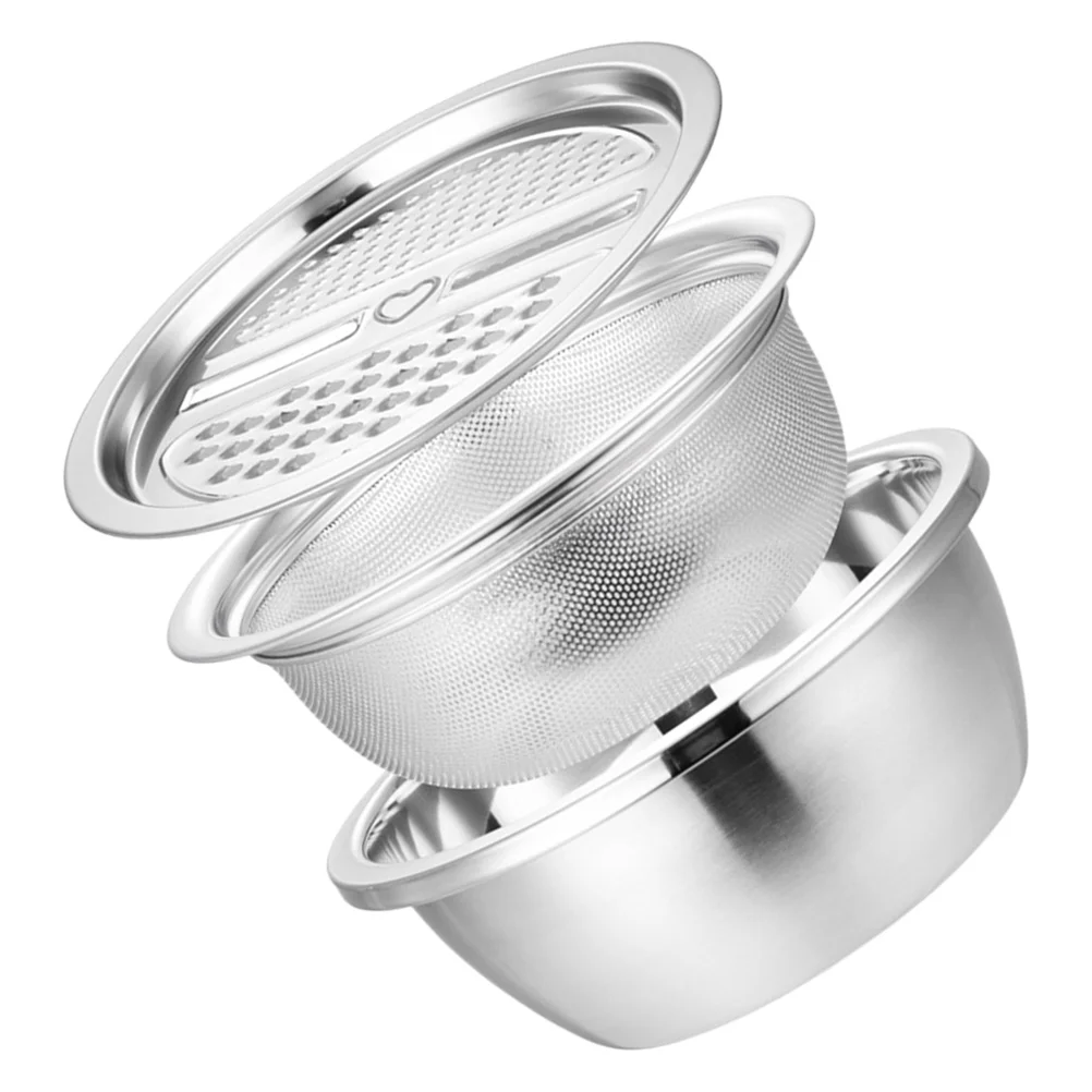 

1Set Kitchen Vegetable Slicer Basin Multi-Function Stainless Steel Grater Washing Rice Drain Basket Basin Grater with Container