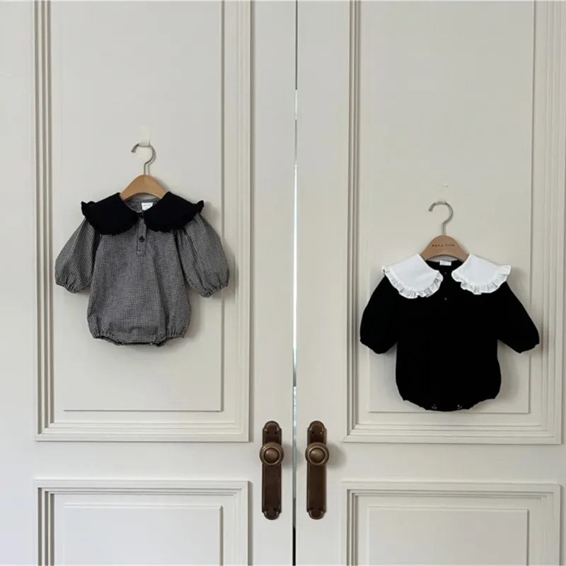 Newborn Baby Girl Boy Cotton Ruffle Lapel Romper Infant Toddler Cute Long Sleeve Jumpsuit Autumn Spring Baby Clothes 3M-18M