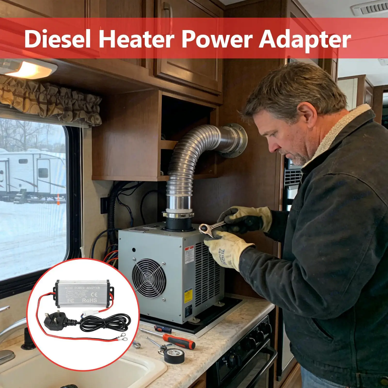 

Air Heater Power Converter 110V To 12V Transformer AC To DC Heater Power Converter 25A With Safety Protection For Indoor RV